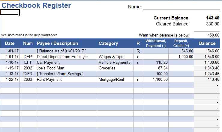 Free Checkbook Register Templates in Various Fromats