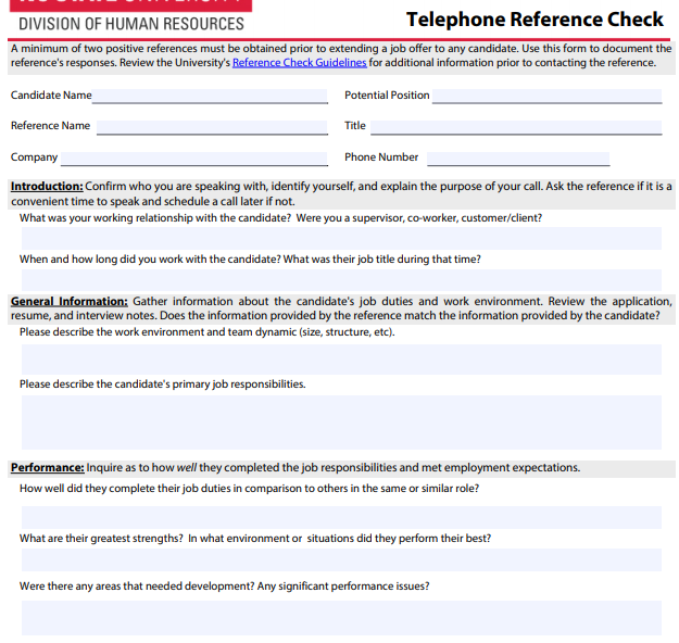 10+ Best Telephone Reference Check Form Templates