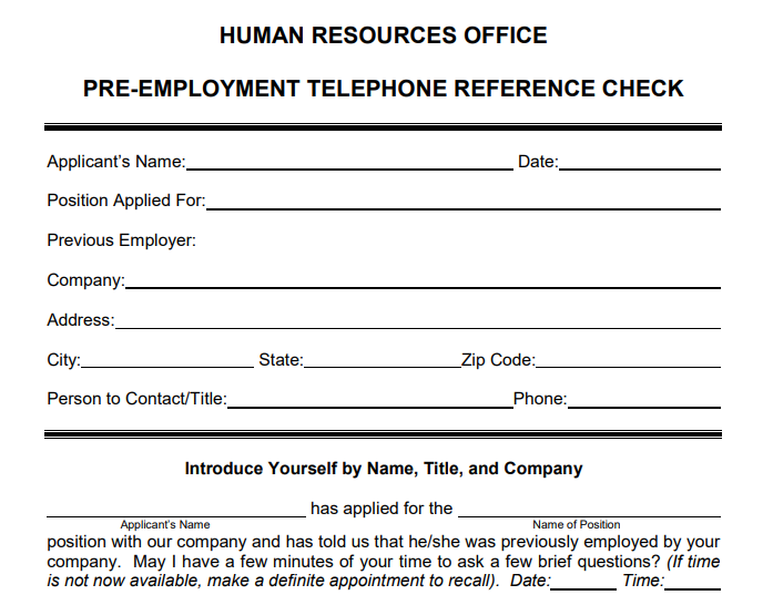 10+ Best Telephone Reference Check Form Templates