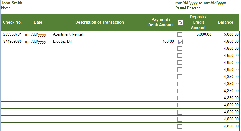 Free Checkbook Register Templates in Various Fromats