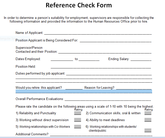 10+ Best Telephone Reference Check Form Templates