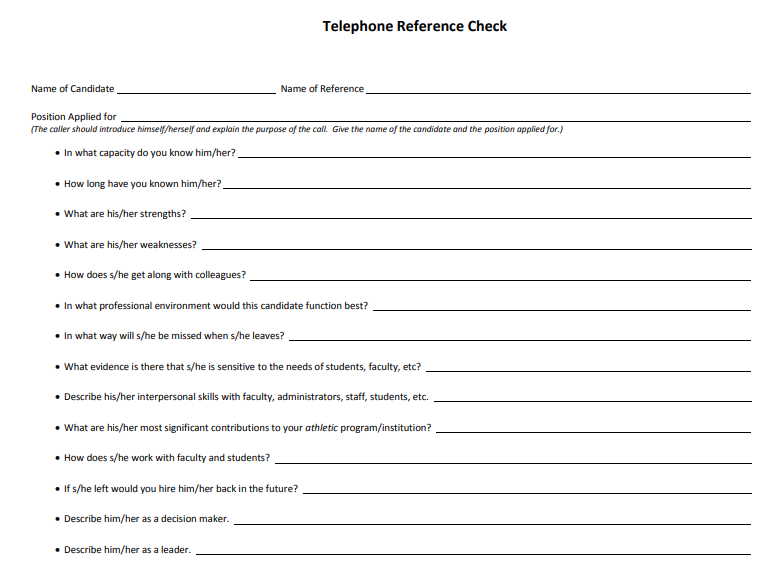 10+ Best Telephone Reference Check Form Templates