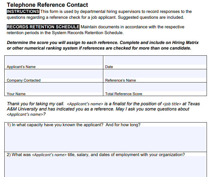 10+ Best Telephone Reference Check Form Templates